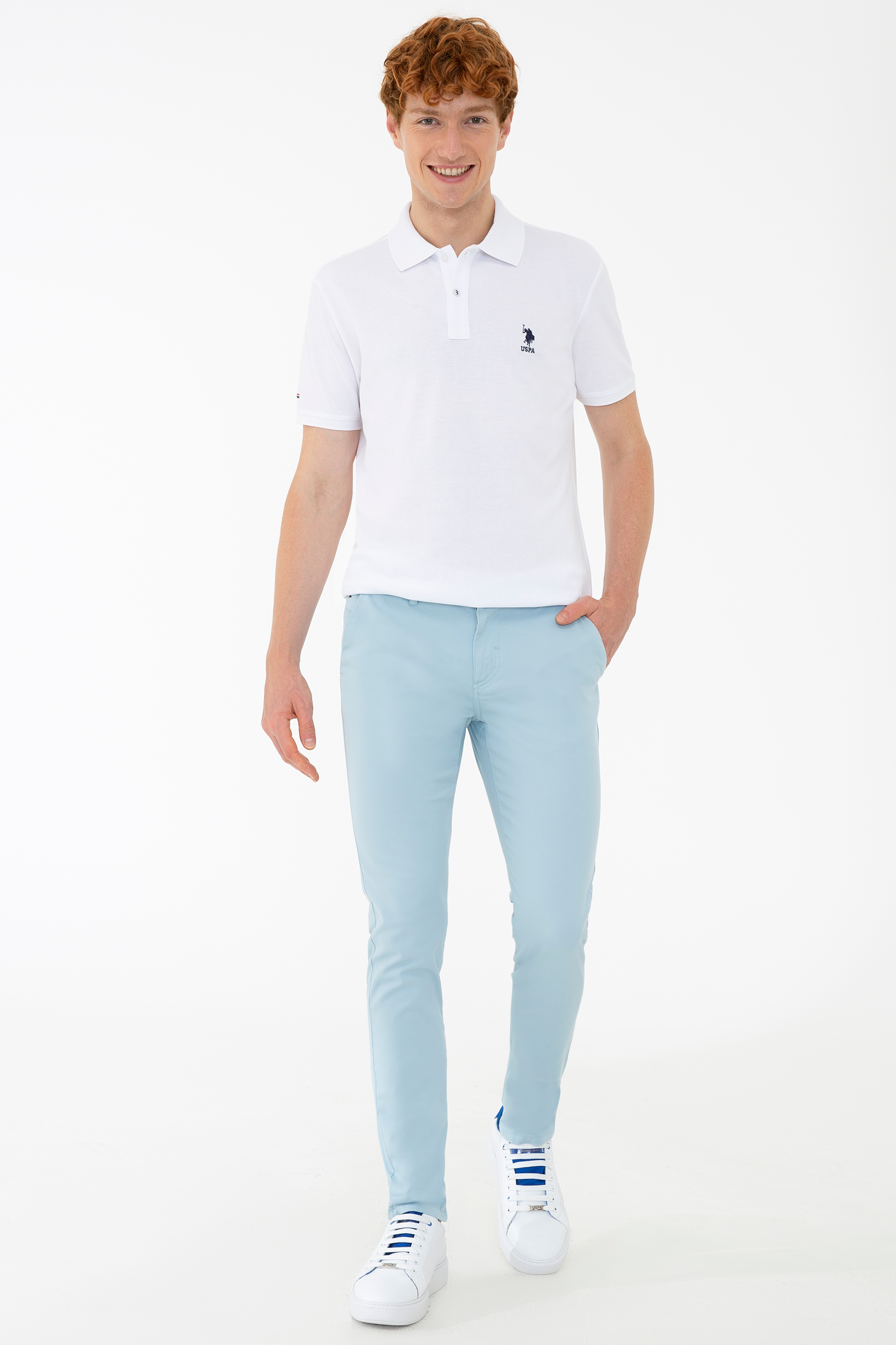 Erkek Beyaz Polo Yaka Basic T-Shirt - Image 4