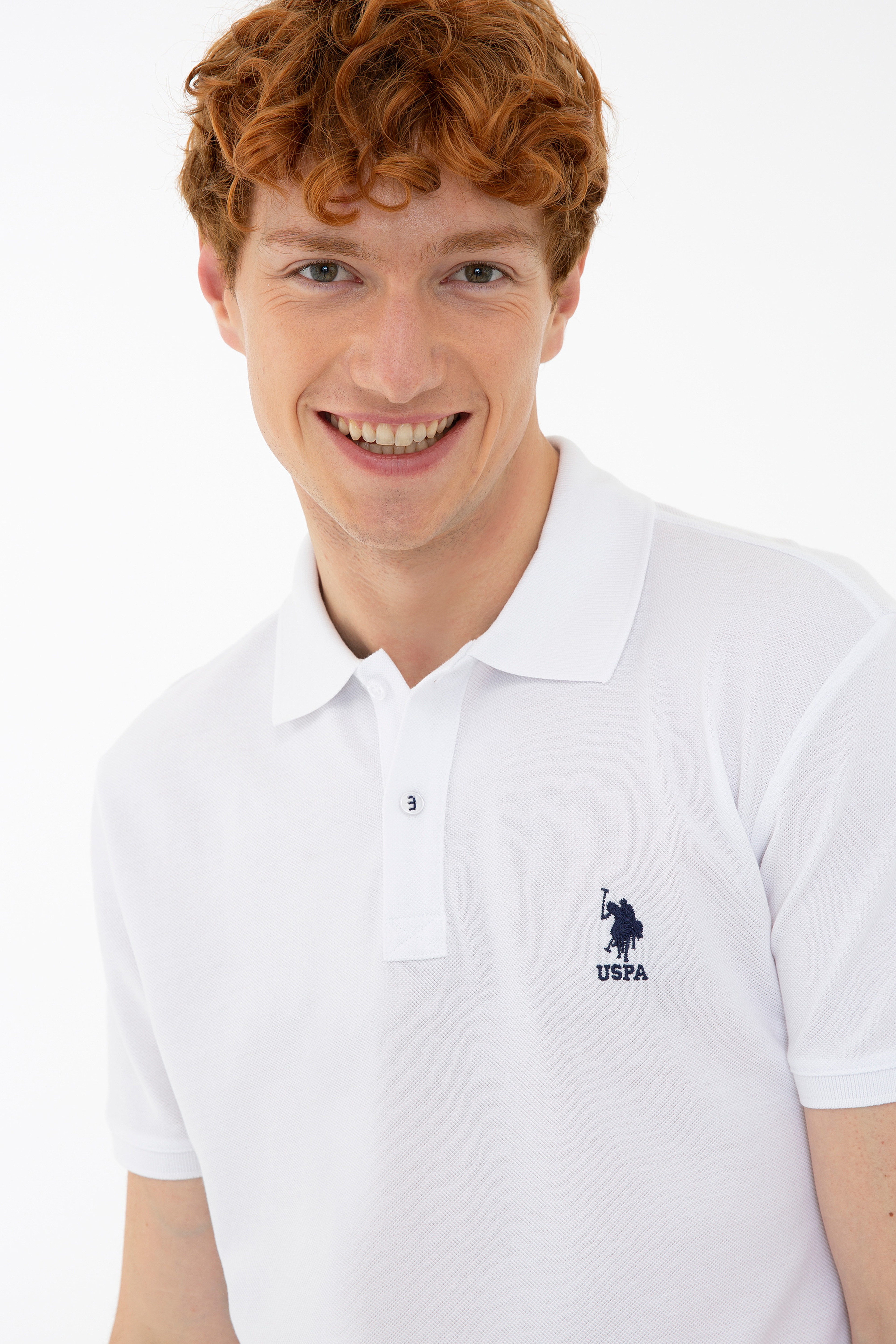 Erkek Beyaz Polo Yaka Basic T-Shirt