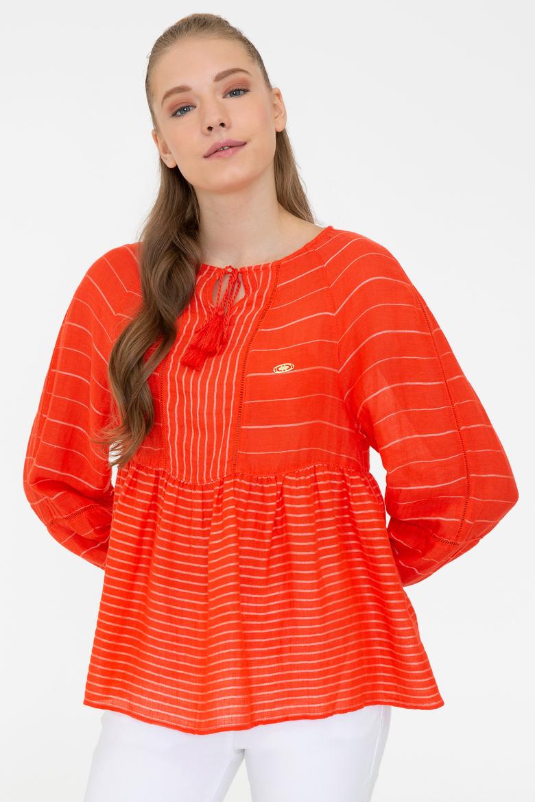 Kadın Kırmızı Uzun Kollu Gömlek - 50234989027