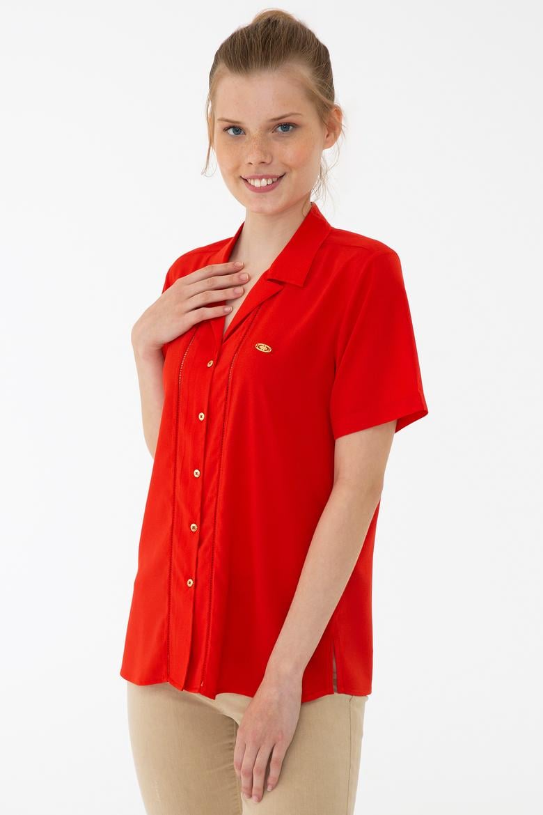 Kadın Kırmızı Gömlek Kısakol - 50235179007