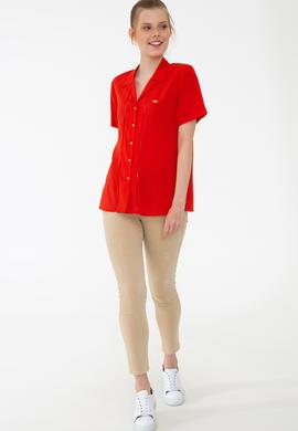 Kadın Kırmızı Gömlek Kısakol - 50235179007