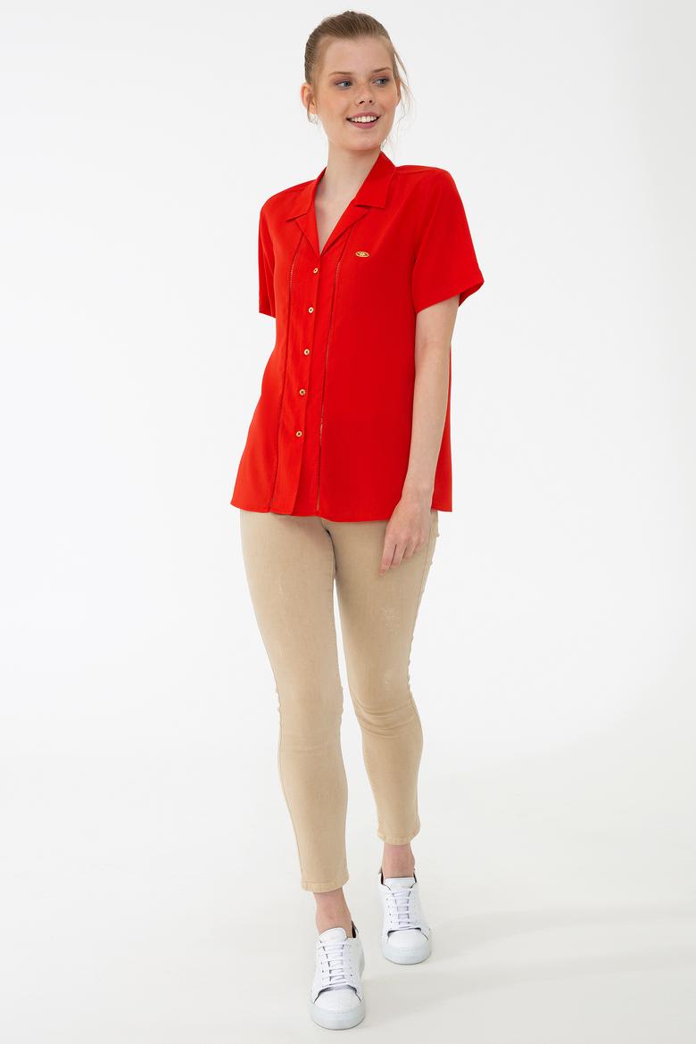 Kadın Kırmızı Gömlek Kısakol - 50235179007