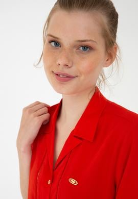 Kadın Kırmızı Gömlek Kısakol - 50235179007