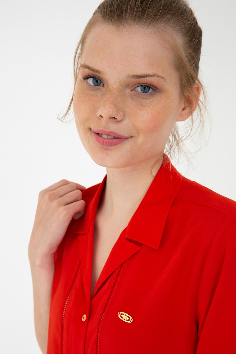 Kadın Kırmızı Gömlek Kısakol - 50235179007