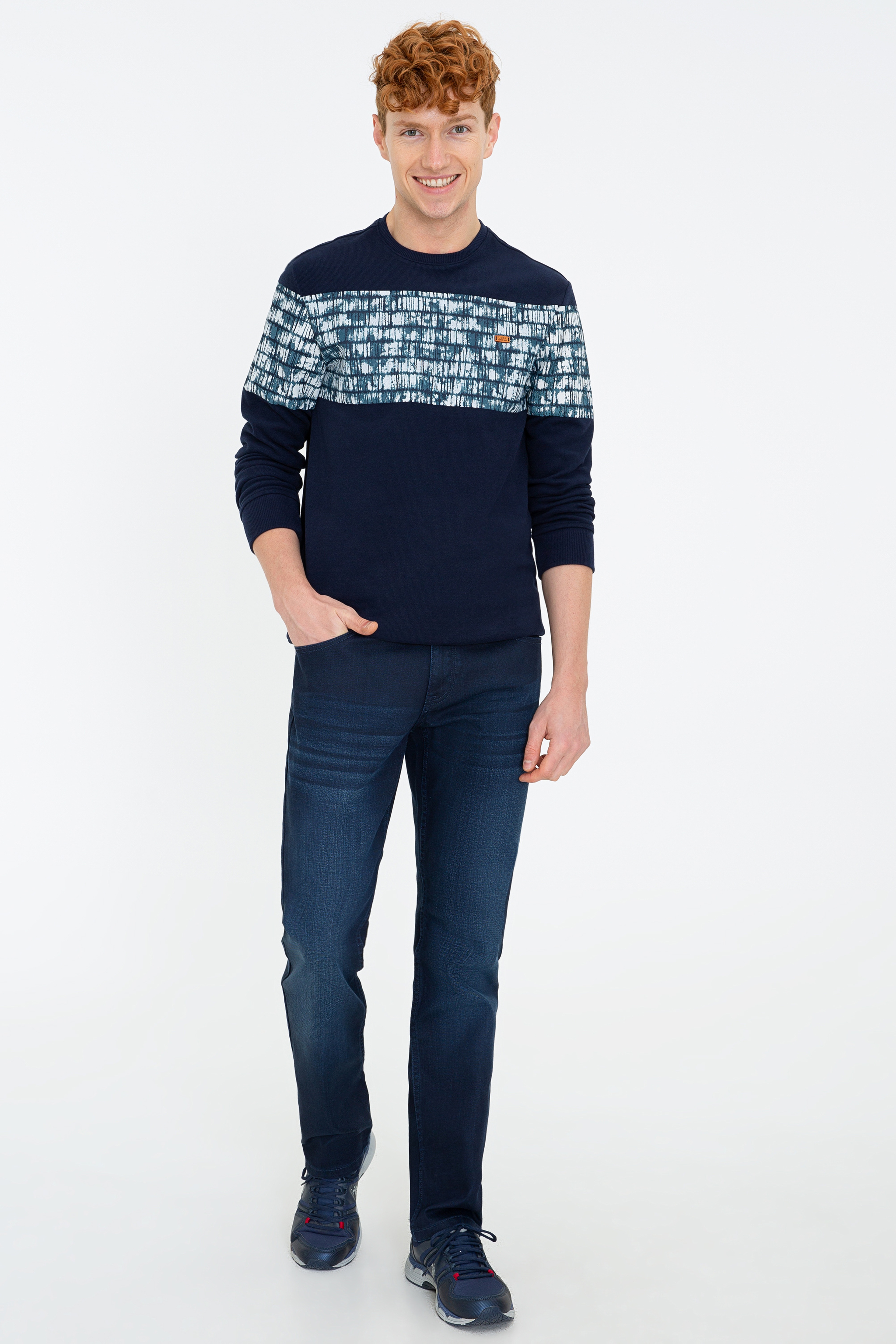 Erkek Lacivert Bisiklet Yaka Sweatshirt - Image 4