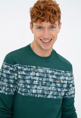 Erkek Koyu Yeşil Bisiklet Yaka Sweatshirt - 50236800027