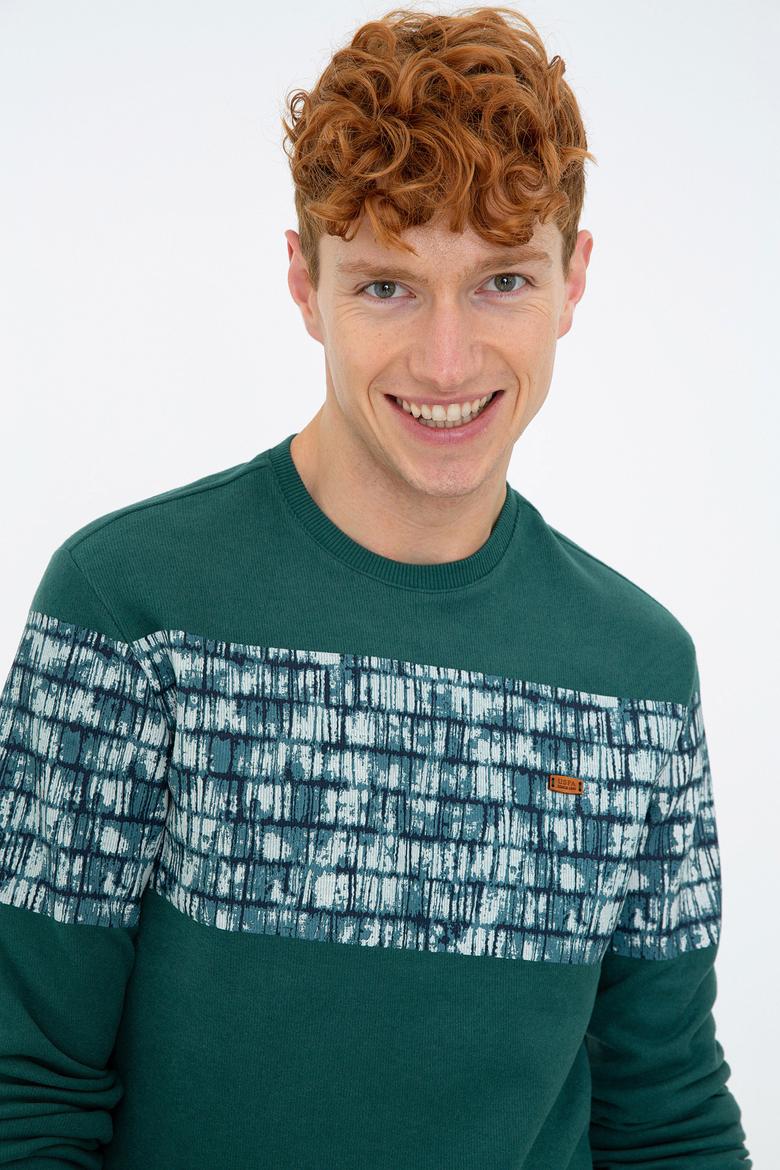 Erkek Koyu Yeşil Bisiklet Yaka Sweatshirt - 50236800027