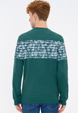 Erkek Koyu Yeşil Bisiklet Yaka Sweatshirt - 50236800027