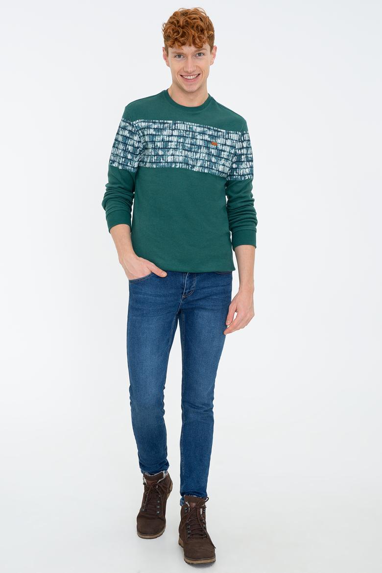 Erkek Koyu Yeşil Bisiklet Yaka Sweatshirt - 50236800027