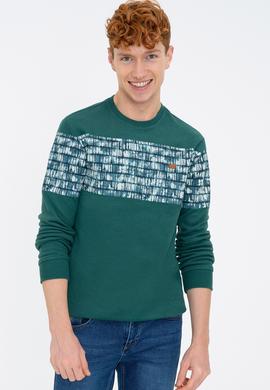 Erkek Koyu Yeşil Bisiklet Yaka Sweatshirt - 50236800027
