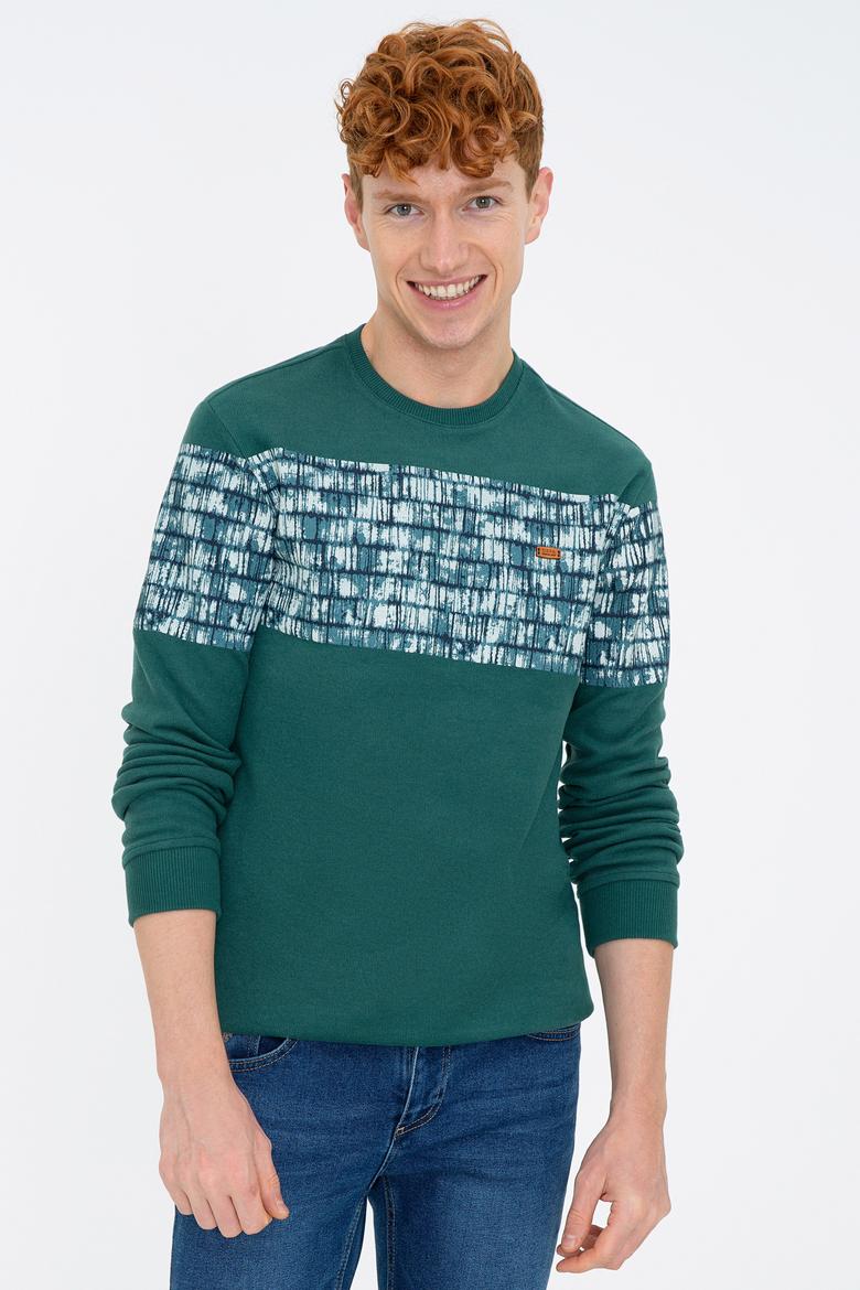 Erkek Koyu Yeşil Bisiklet Yaka Sweatshirt