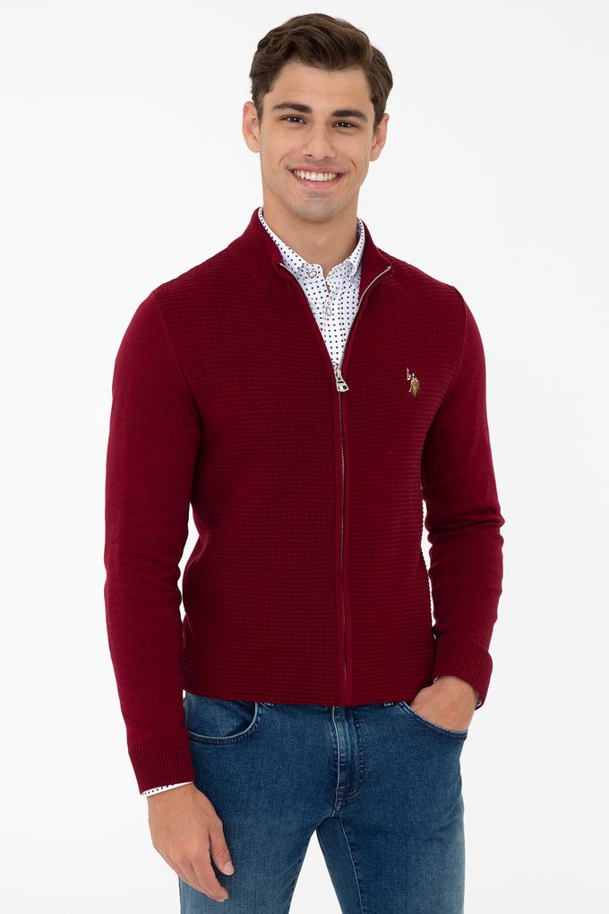 Erkek Bordo Basic Triko Hırka