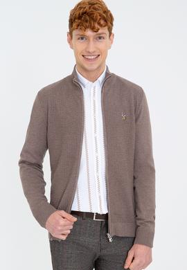 Erkek Vizon Melanj Basic Triko Hırka - 50236960037