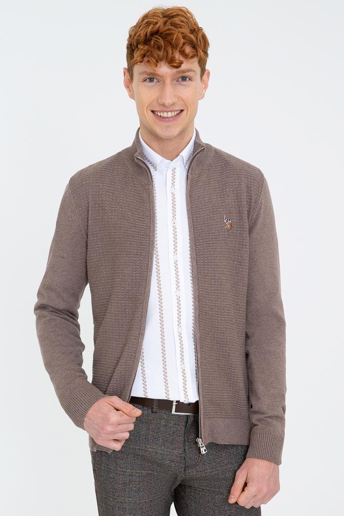 Erkek Vizon Melanj Basic Triko Hırka