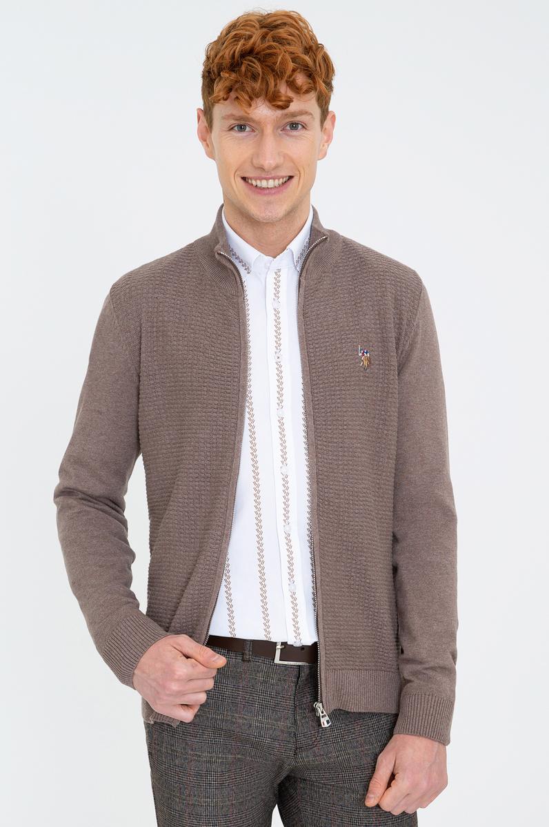 Erkek Vizon Melanj Basic Triko Hırka