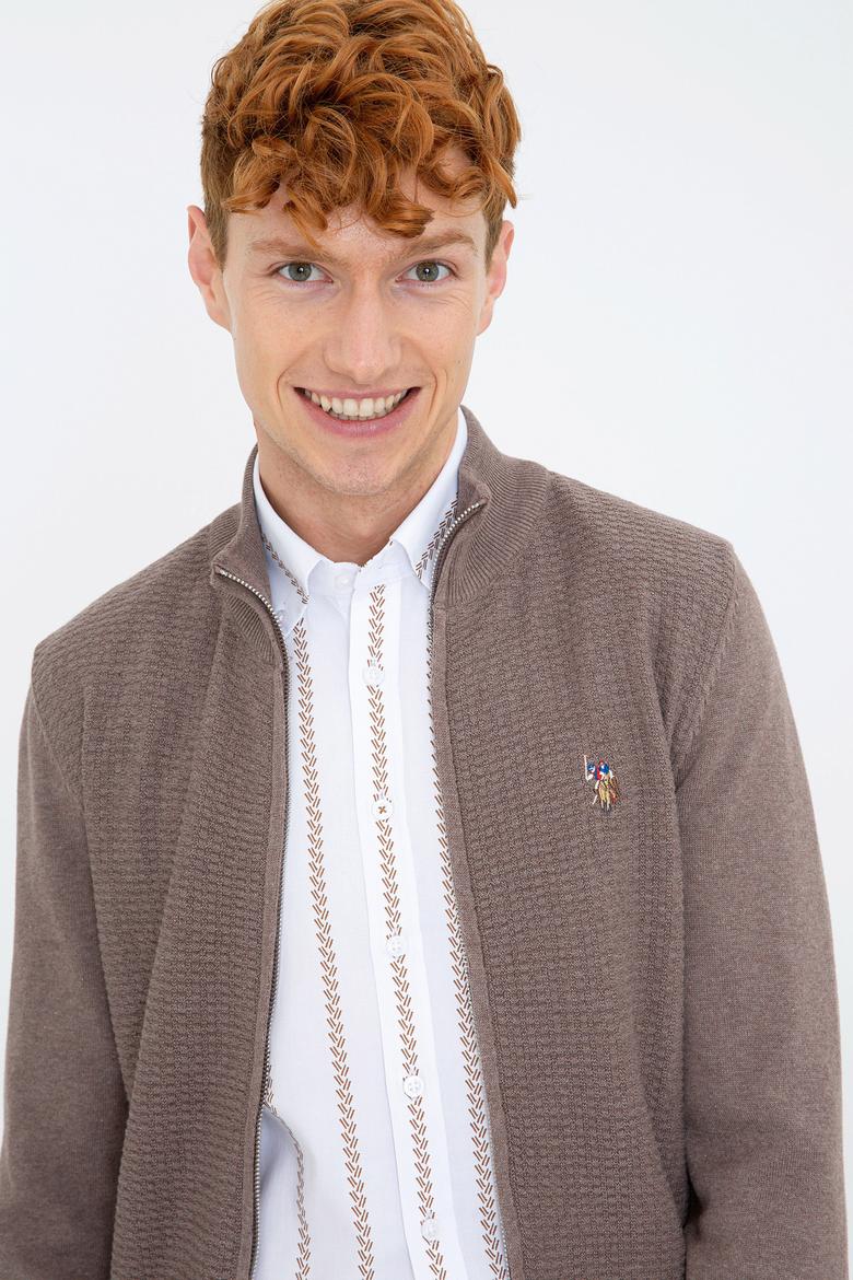 Erkek Vizon Melanj Basic Triko Hırka - 50236960037