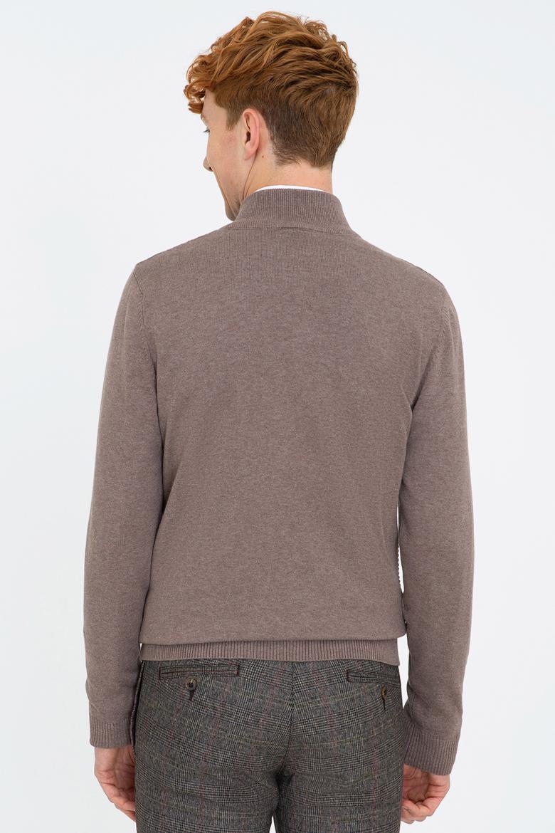 Erkek Vizon Melanj Basic Triko Hırka - 50236960037