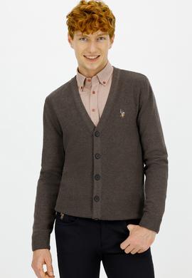 Erkek Kahverengi Basic Triko Hırka - 50236966059