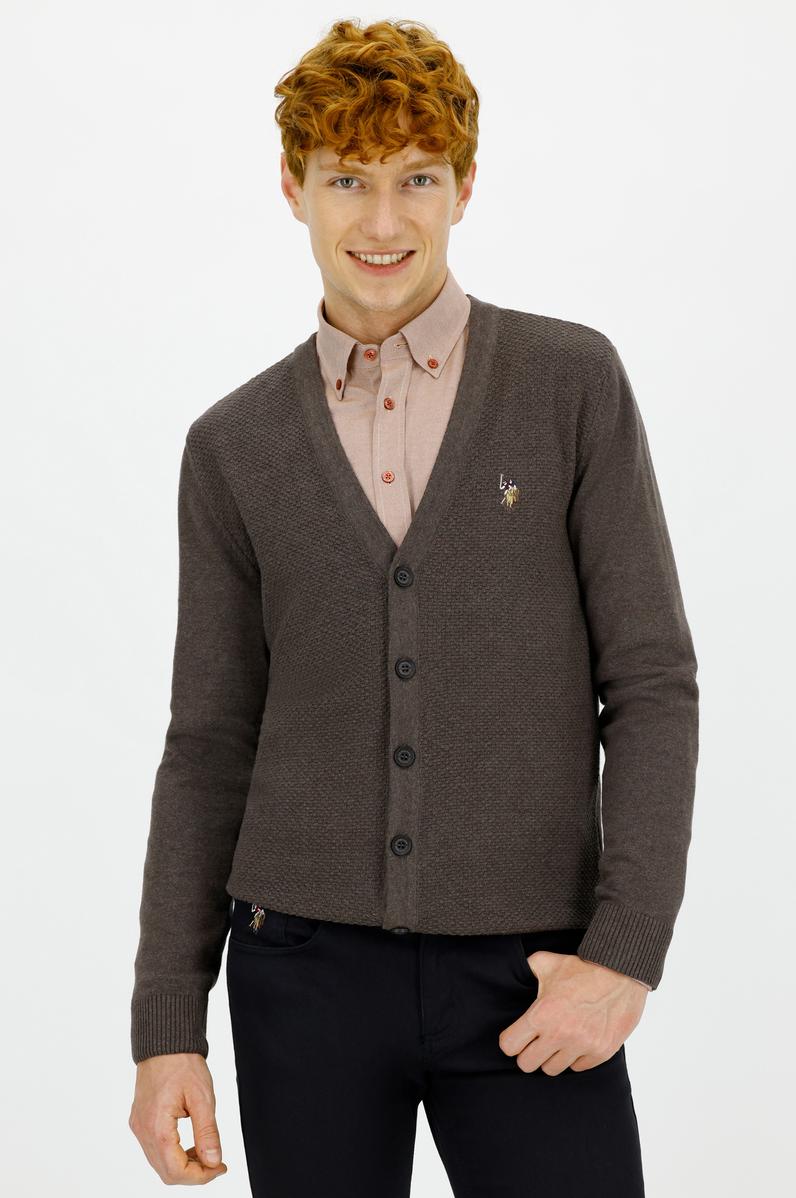 Erkek Kahverengi Basic Triko Hırka