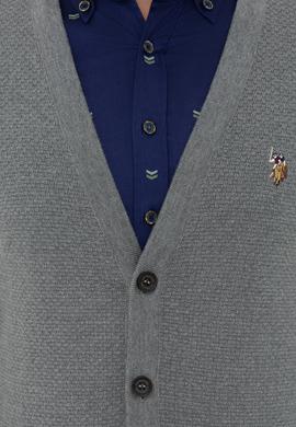 Erkek Gri Melanj Basic Triko Hırka - 50236966067