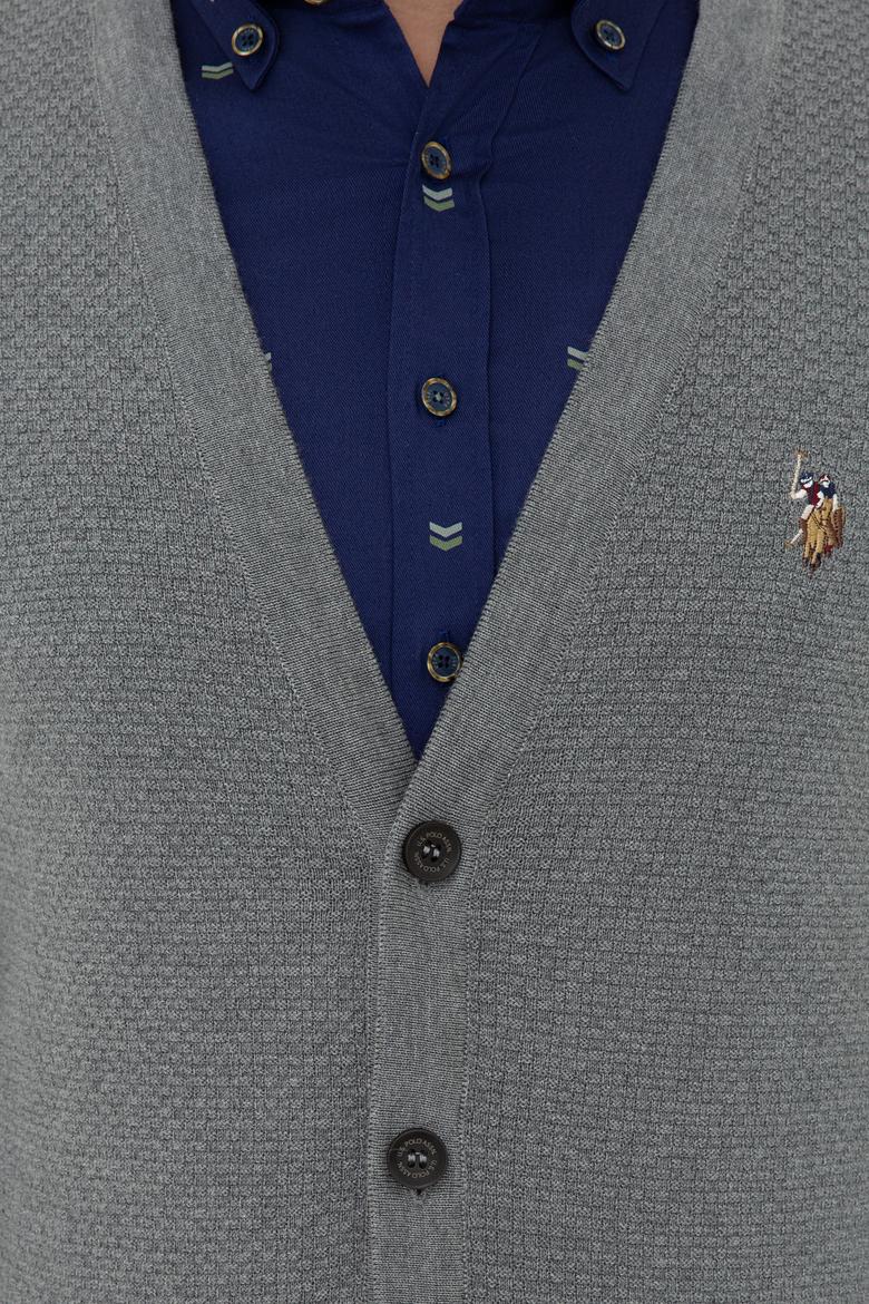 Erkek Gri Melanj Basic Triko Hırka - 50236966067