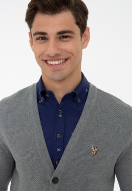 Erkek Gri Melanj Basic Triko Hırka - 50236966067