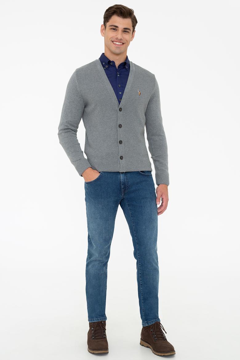 Erkek Gri Melanj Basic Triko Hırka - 50236966067