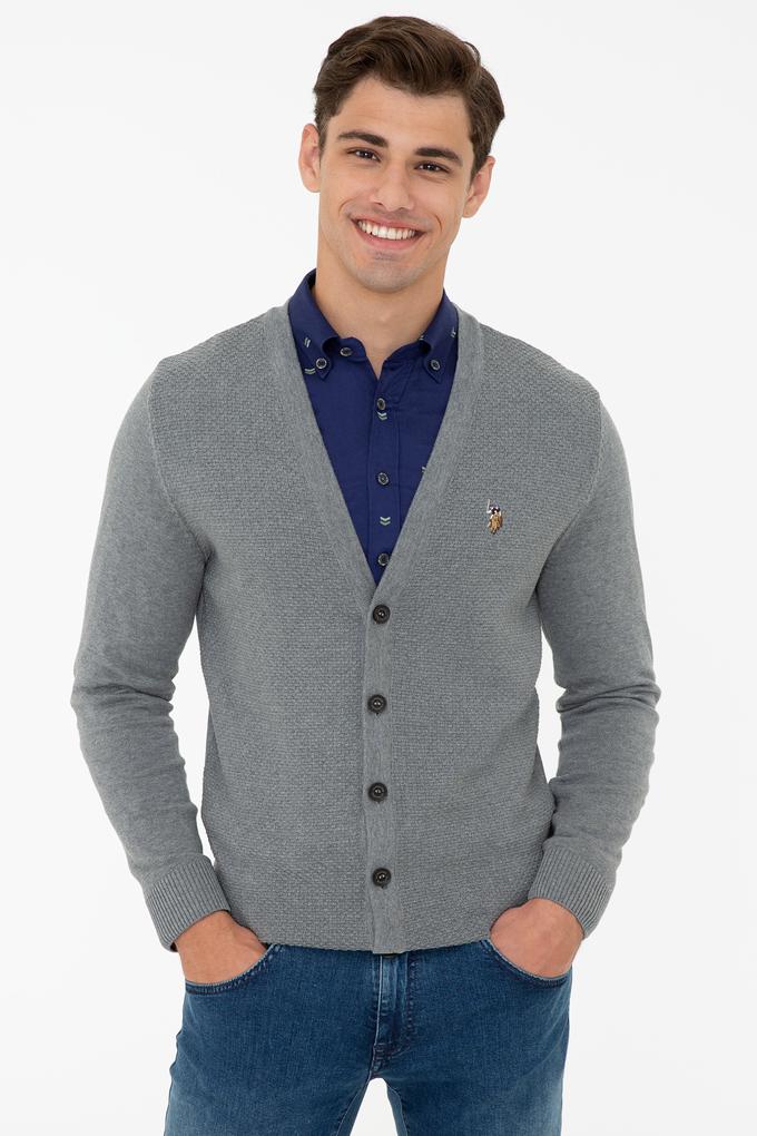 Erkek Gri Melanj Basic Triko Hırka