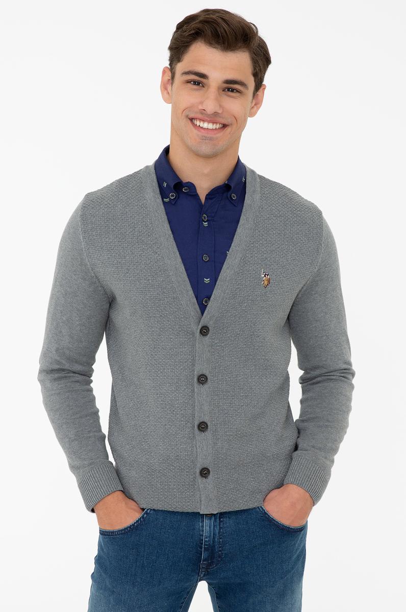 Erkek Gri Melanj Basic Triko Hırka