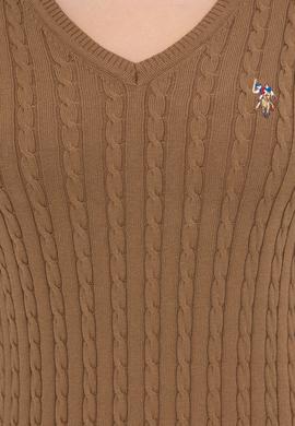 Kadın Kahverengi V Yaka Basic Kazak - 50237091068