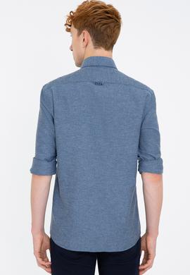 Erkek İndigo Uzun Kollu Basic Gömlek - 50238146043