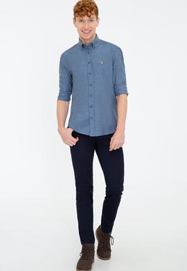 Erkek İndigo Uzun Kollu Basic Gömlek - 50238146043