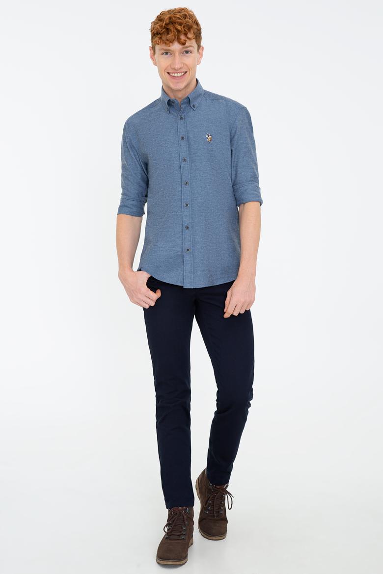 Erkek İndigo Uzun Kollu Basic Gömlek - 50238146043