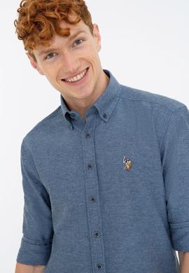 Erkek İndigo Uzun Kollu Basic Gömlek - 50238146043