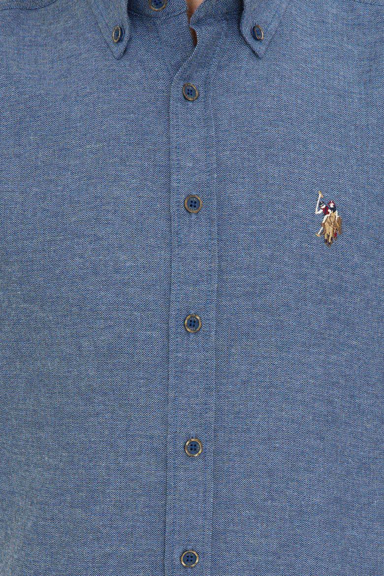 Erkek İndigo Uzun Kollu Basic Gömlek - 50238146043