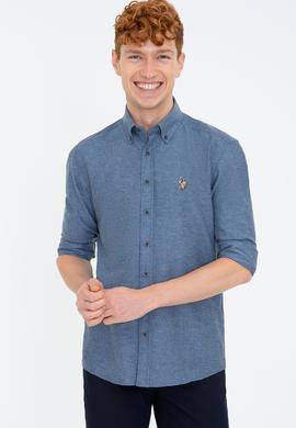 Erkek İndigo Uzun Kollu Basic Gömlek - 50238146043