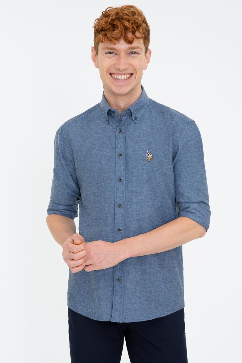 Erkek İndigo Uzun Kollu Basic Gömlek