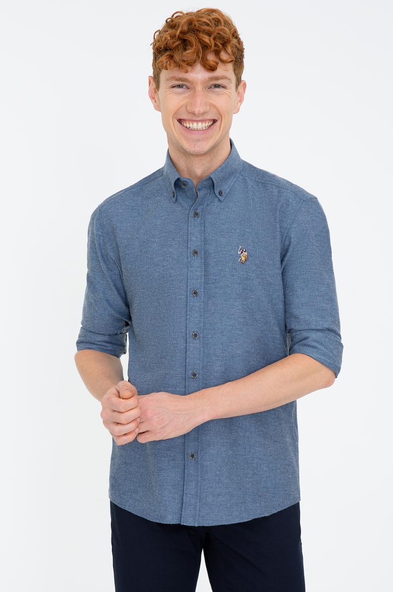 Erkek İndigo Uzun Kollu Basic Gömlek