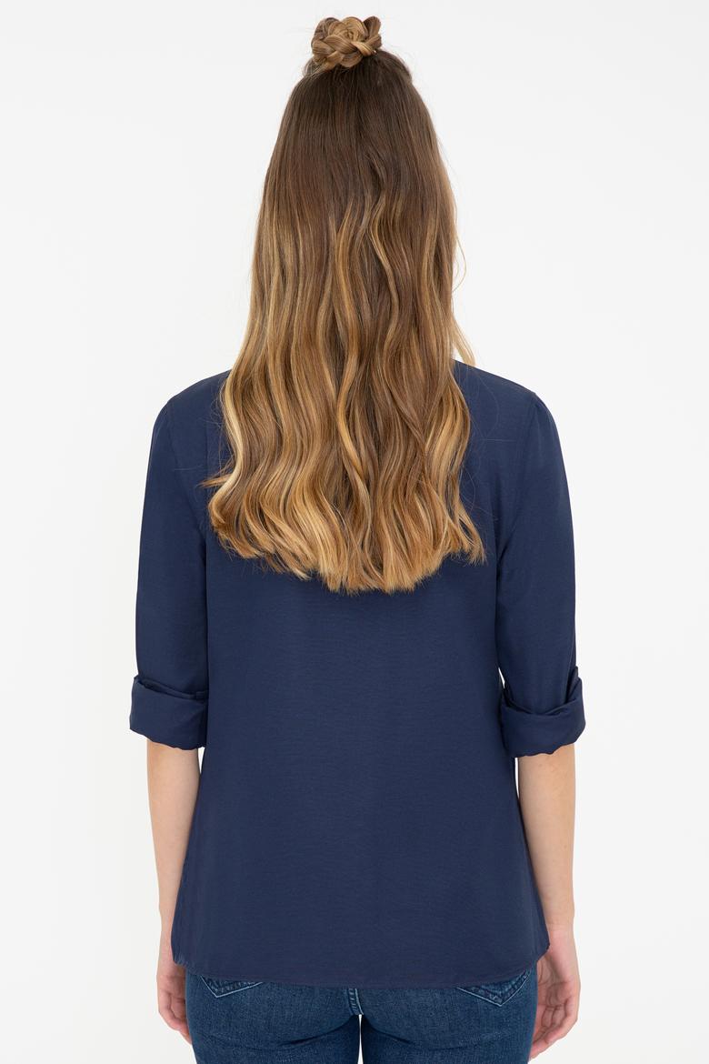 Kadın Lacivert Uzun Kollu Basic Gömlek - 50236818042