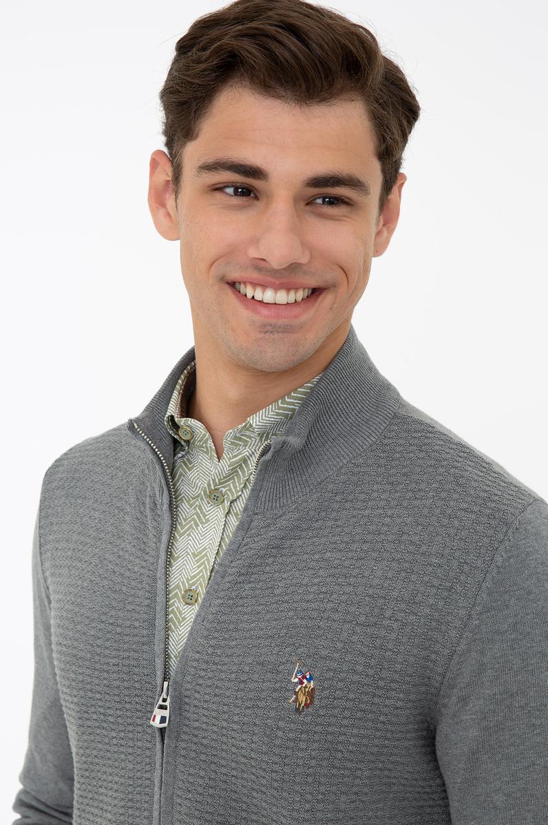 Erkek Gri Melanj Basic Triko Hırka