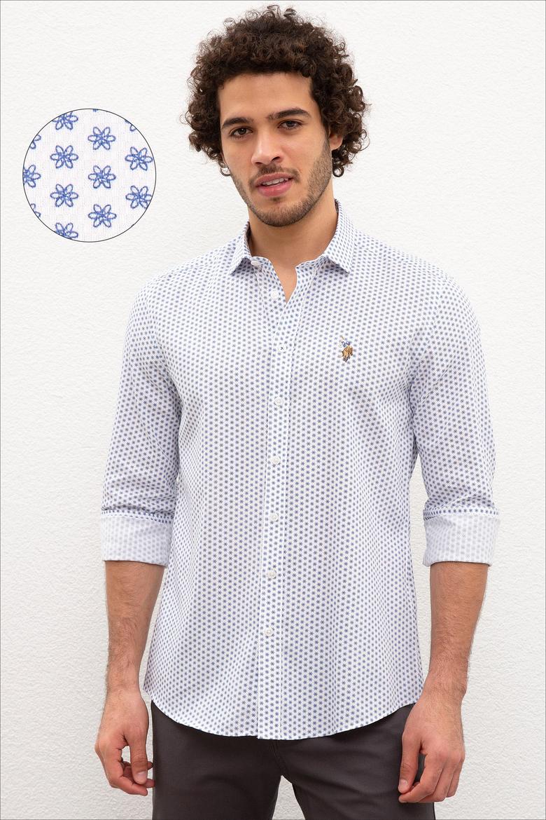 Erkek Lacivert Desenli Gömlek Uzunkol