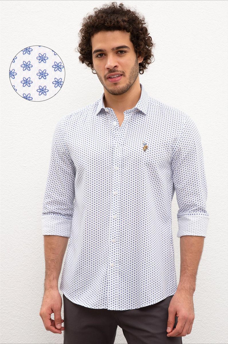 Erkek Lacivert Desenli Gömlek Uzunkol