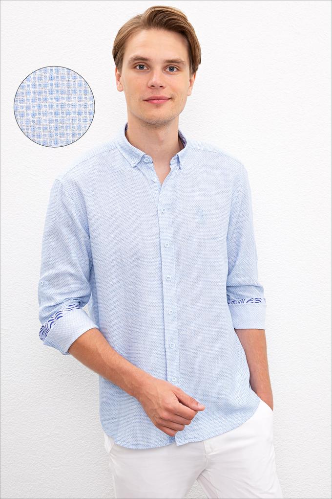 Erkek Mavi Gömlek Uzunkol