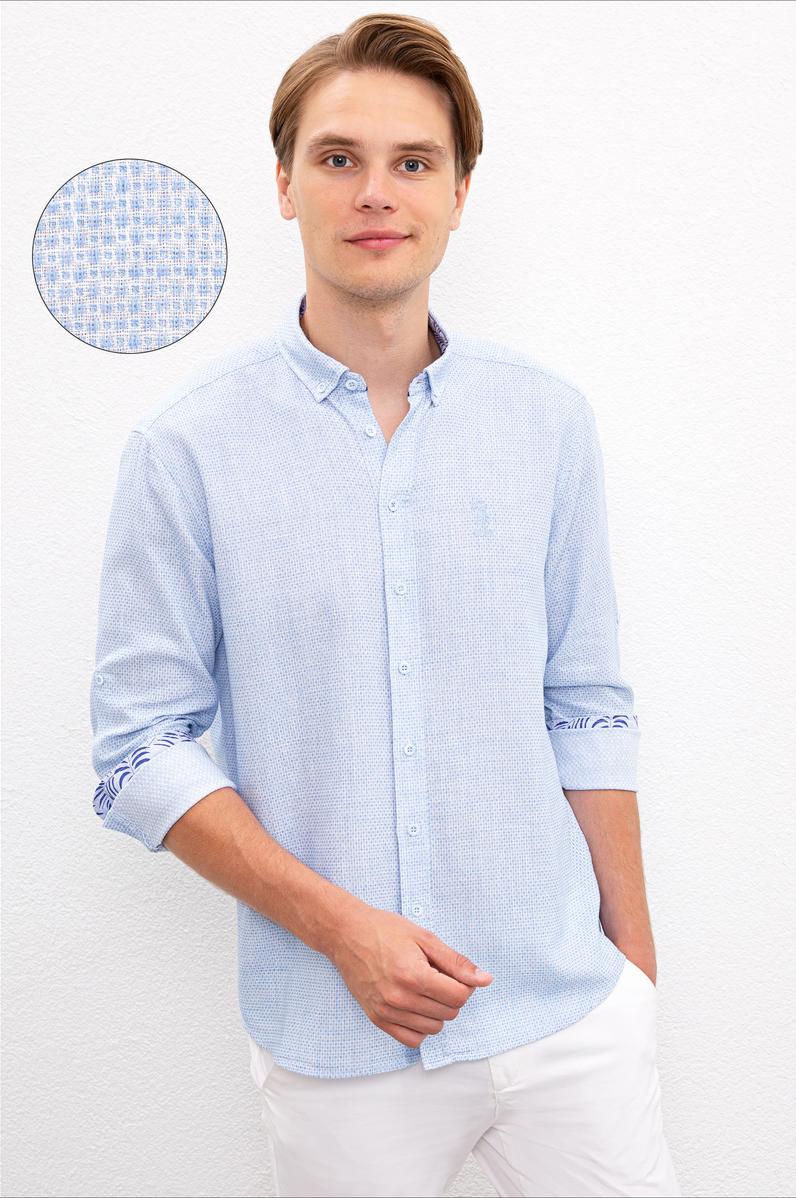 Erkek Mavi Gömlek Uzunkol
