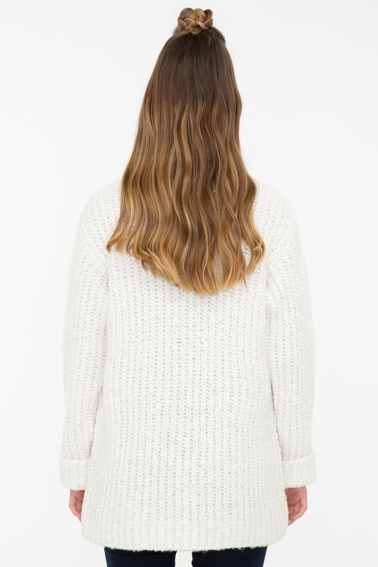 Kadın Krem V Yaka Kazak - 50237267029