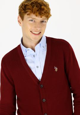 Erkek Bordo Basic Triko Hırka - 50236966015