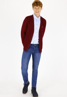 Erkek Bordo Basic Triko Hırka - 50236966015