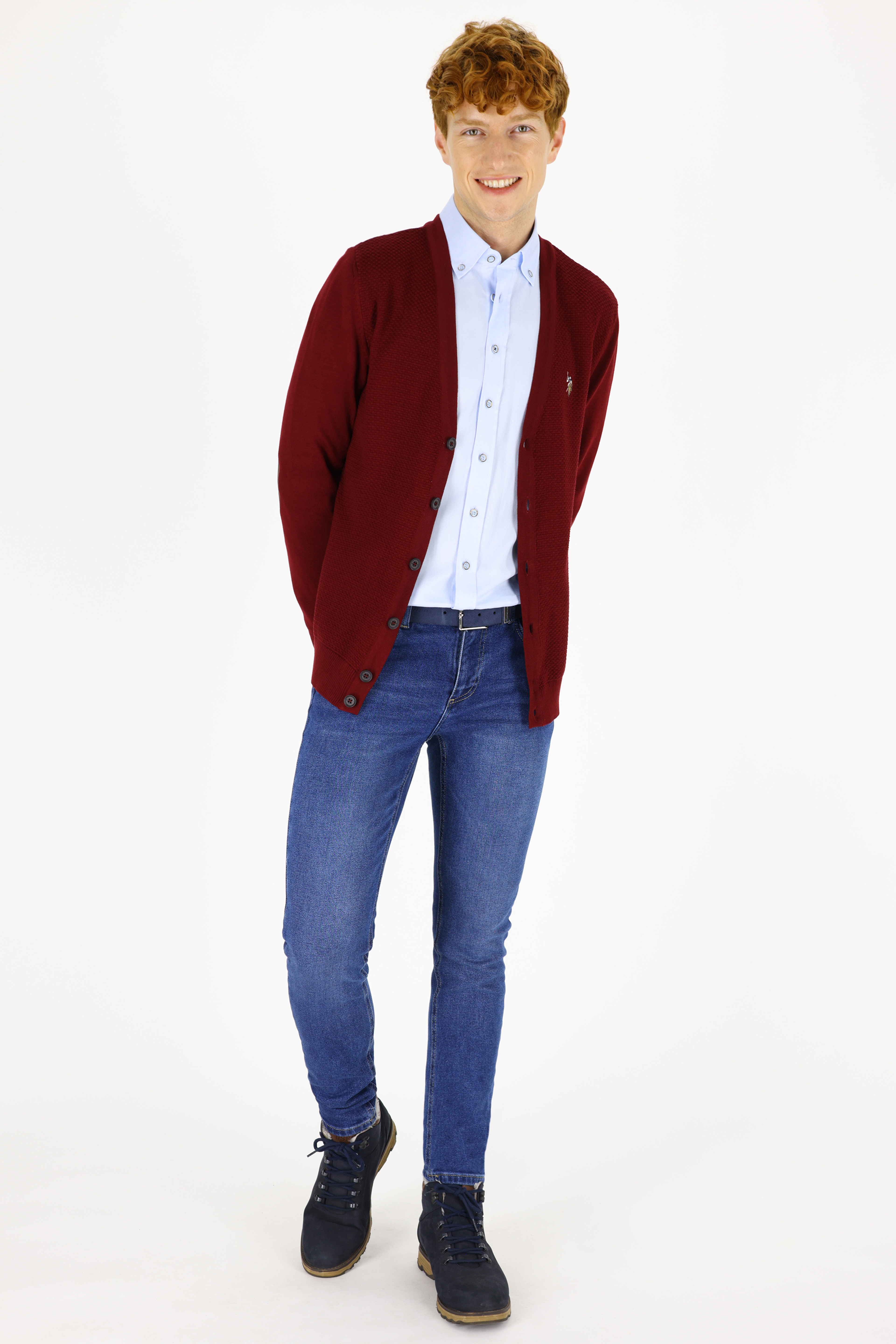 Erkek Bordo Basic Triko Hırka
