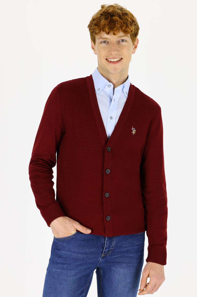 Erkek Bordo Basic Triko Hırka