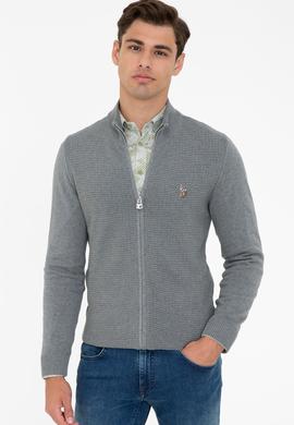 Erkek Gri Melanj Basic Triko Hırka - 50236960006